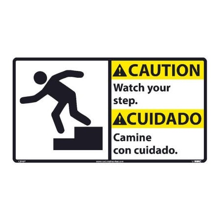National Marker Co Bilingual Vinyl Sign - Caution Watch Your Step CBA6P